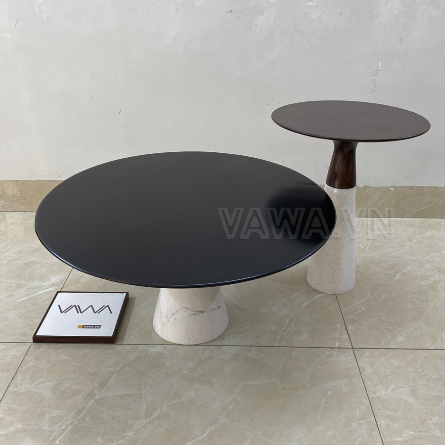 Bàn góc sofa đẹp - Bàn tab đế đá, mặt gỗ Leaf Vawa