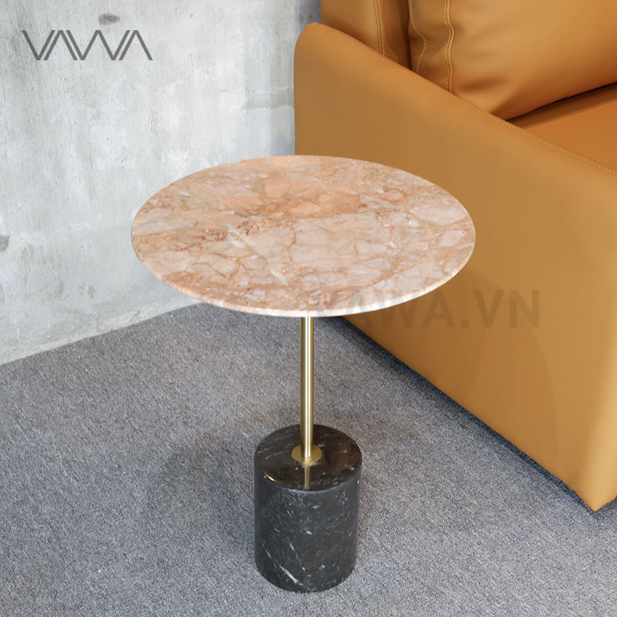 Bàn Tab sofa mặt đá tự nhiên nhập Ý - Trụ inox mạ vàng - Desk Tab