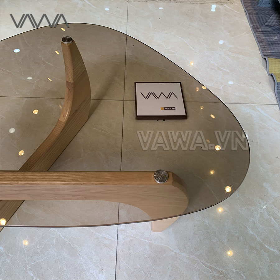 Bàn trà sofa đẹp mặt kính méo chân gỗ Noguchi - Noguchi tea table