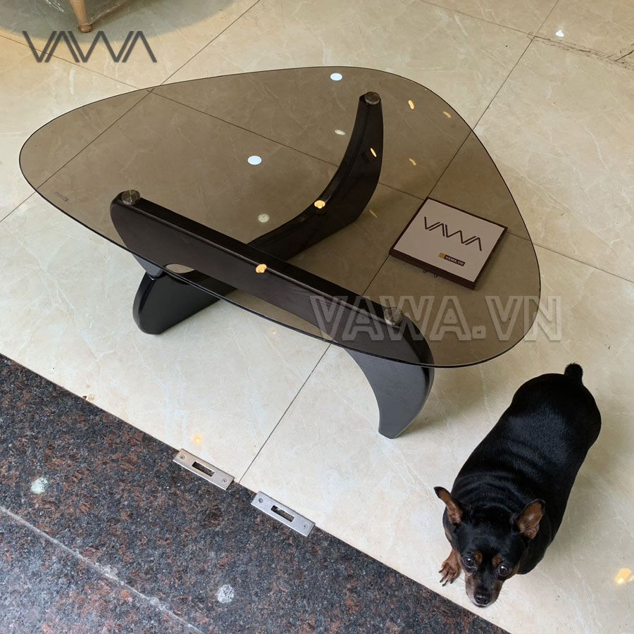 Bàn trà sofa đẹp mặt kính méo chân gỗ Noguchi - Noguchi tea table