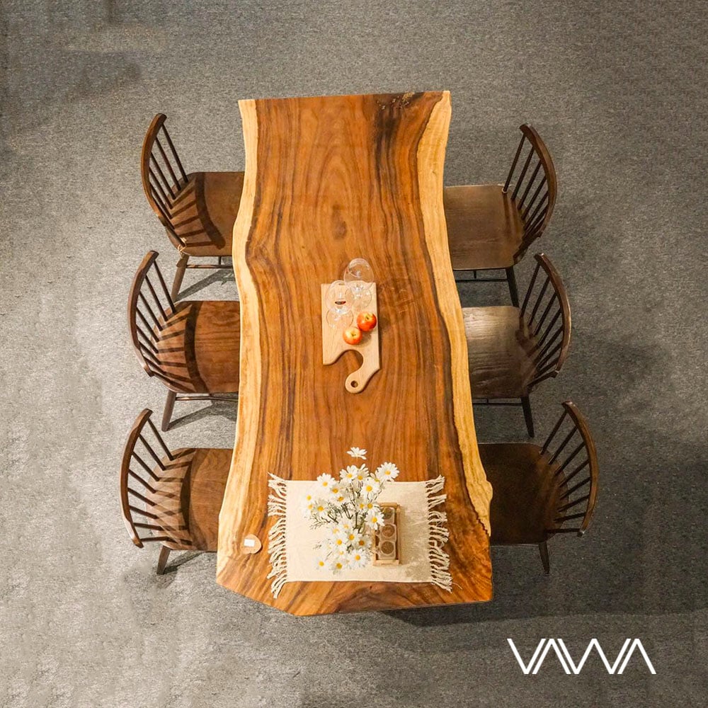 Bộ bàn ăn Gỗ Me Tây nguyên tấm ghế Pinnstol Hà Nội