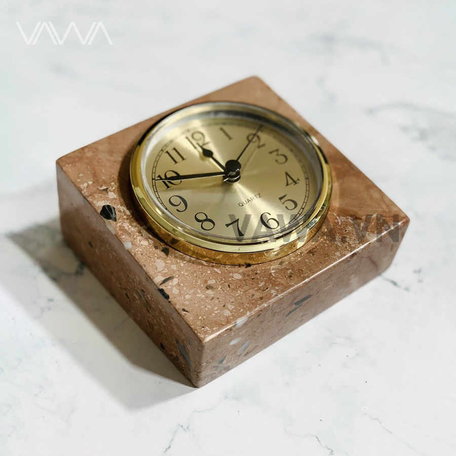 Đồng hồ để bàn hộp vuông decor đá cẩm thạch – VAWA.VN