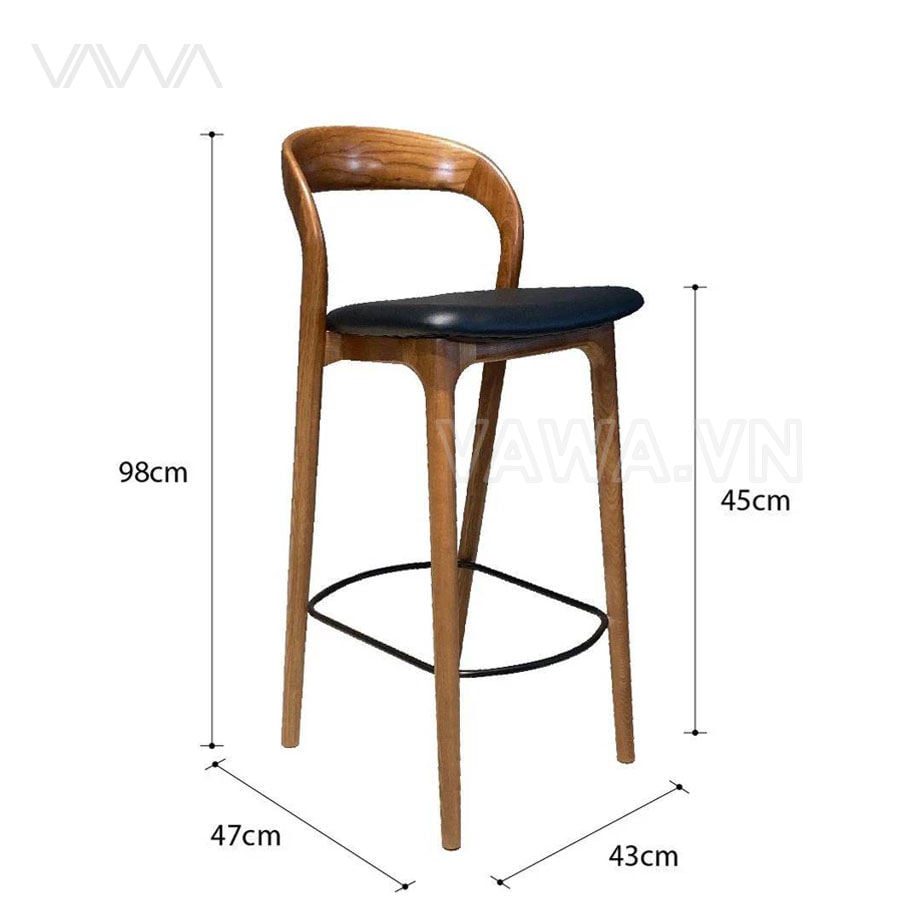 Ghế quầy bar gỗ hiện đại Neva tựa lưng