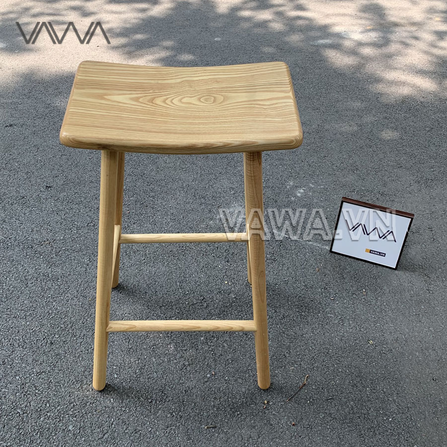 Ghế quầy bar gỗ ART - Ghế đẩu gỗ mặt cong chân tròn