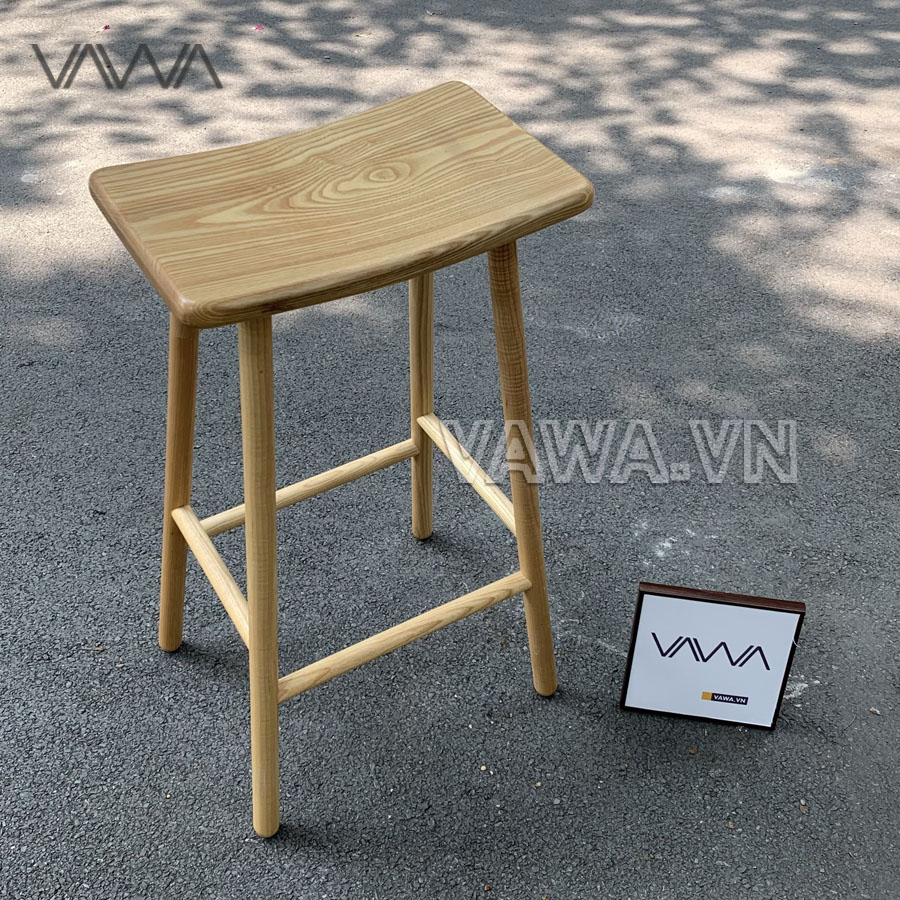Ghế quầy bar gỗ ART - Ghế đẩu gỗ mặt cong chân tròn