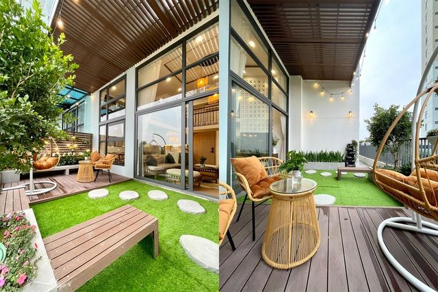 Thiết kế sân vườn cho chung cư giúp chủ nhà uống trà ngắm hoa thư giãn mỗi ngày