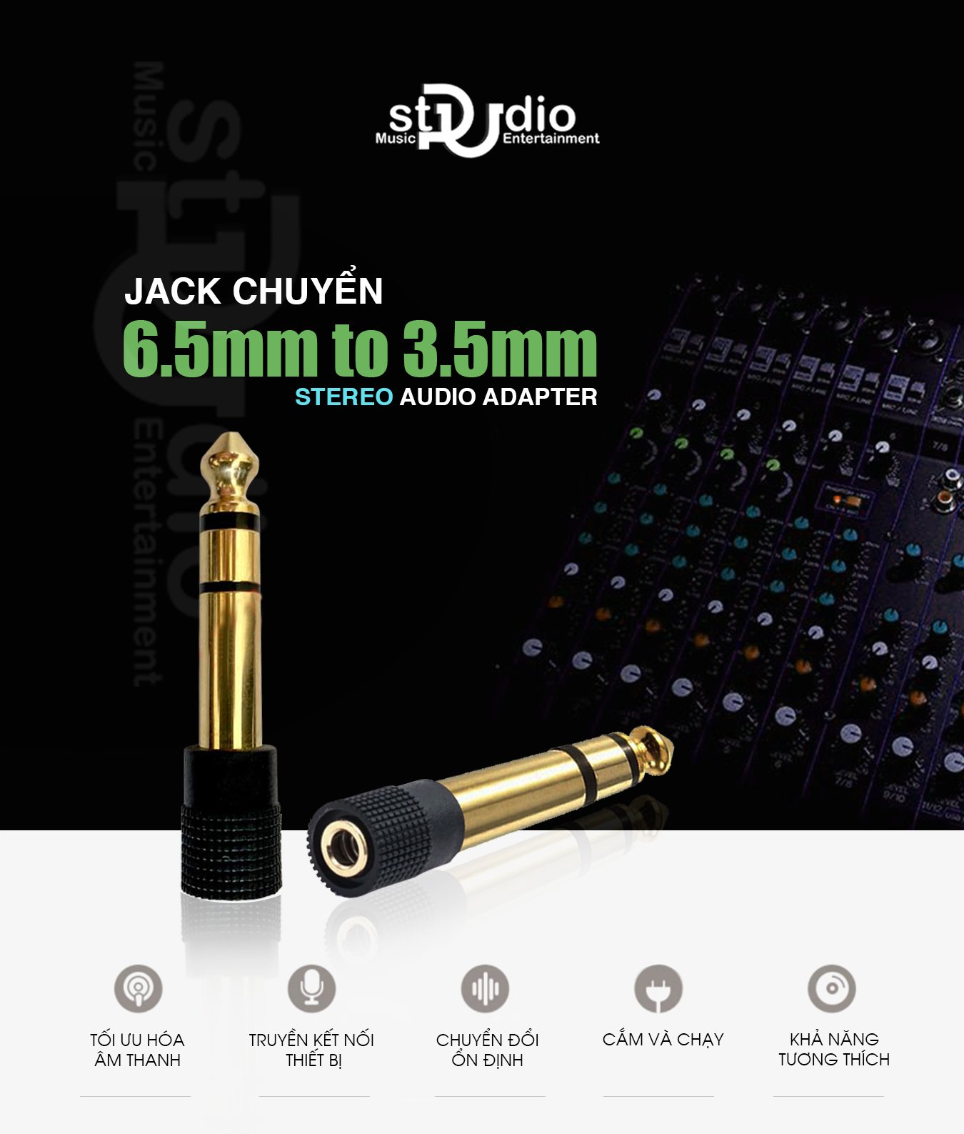 Jack chuyển 6ly ra Jack 3.5mm Stereo cao cấp, cắm được tất cả tai nghe
