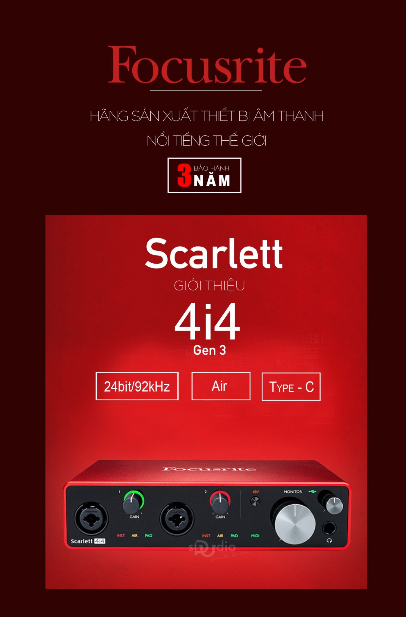 Soundcard Focusrite Scarlett 4i4 3rd (Gen) - Interface thu âm studio