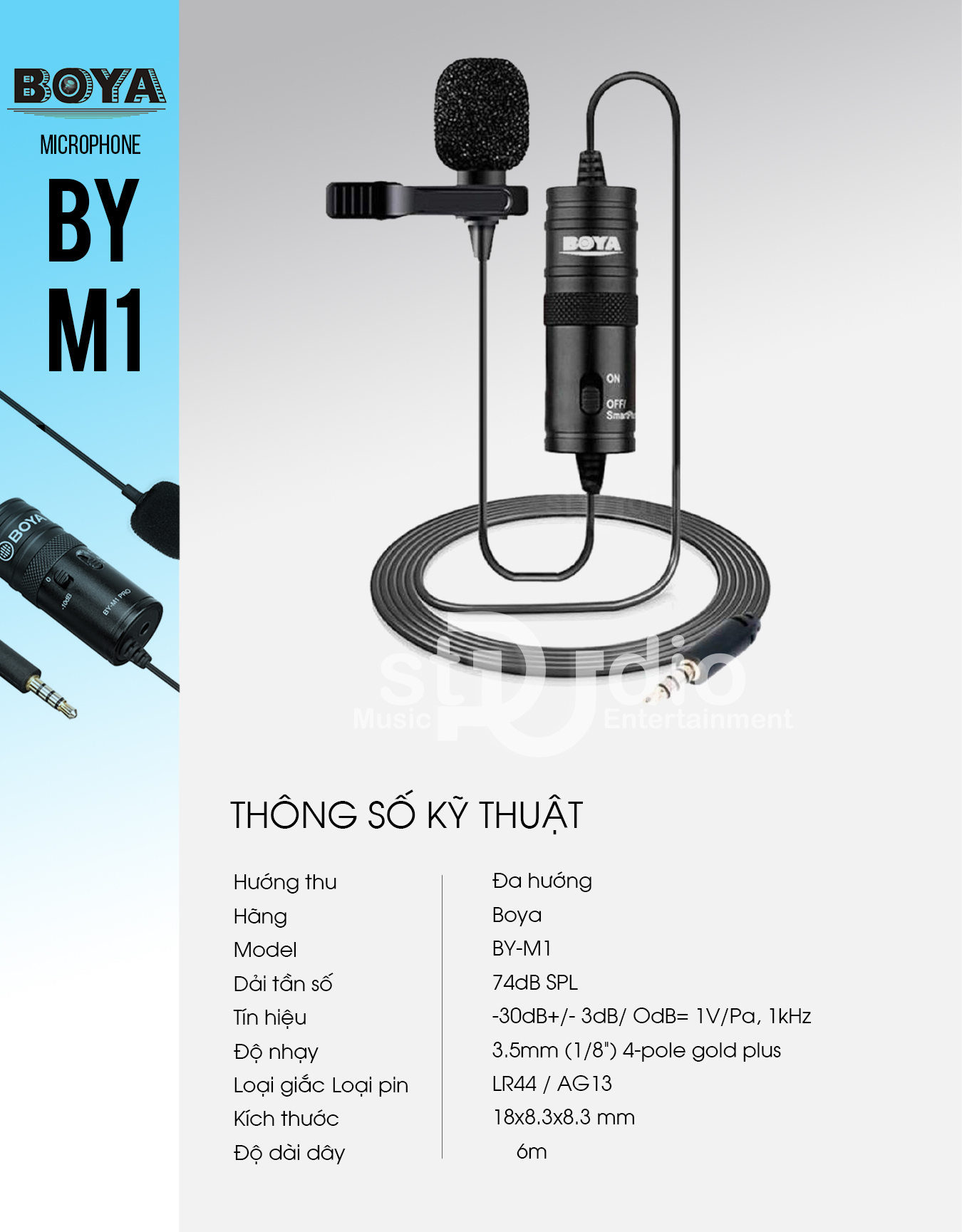 Microphone Boya By-M1, Mic cài áo thu âm máy quay, điện thoại