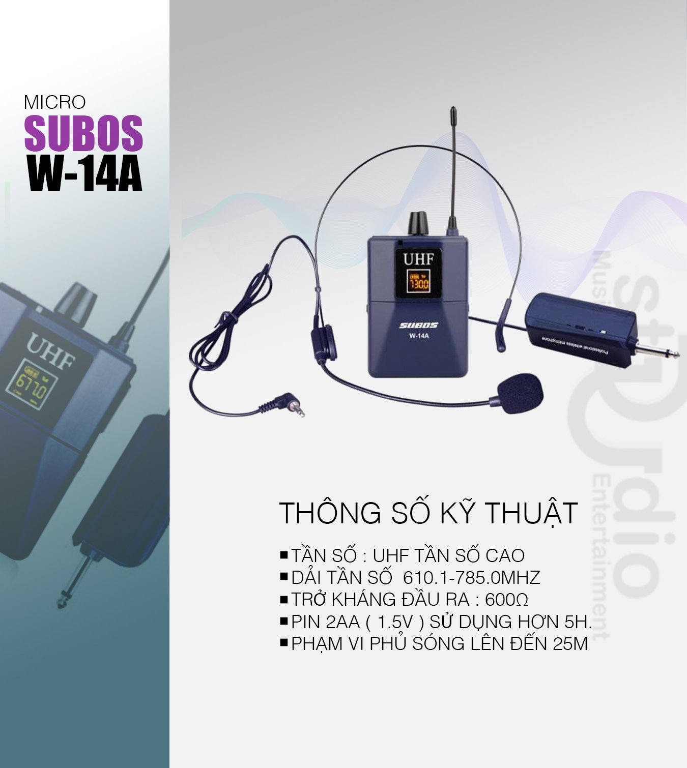 Microphone Wireless SUBOS W14A - Micro đeo tai livestream bán hàng