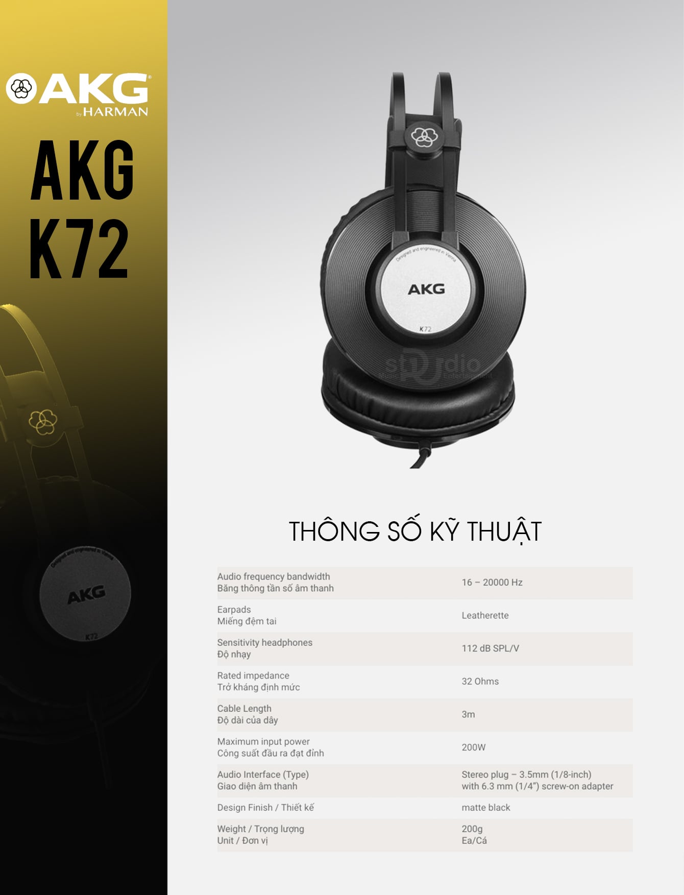 Tai nghe kiểm âm AKG K72, Headphone Studio