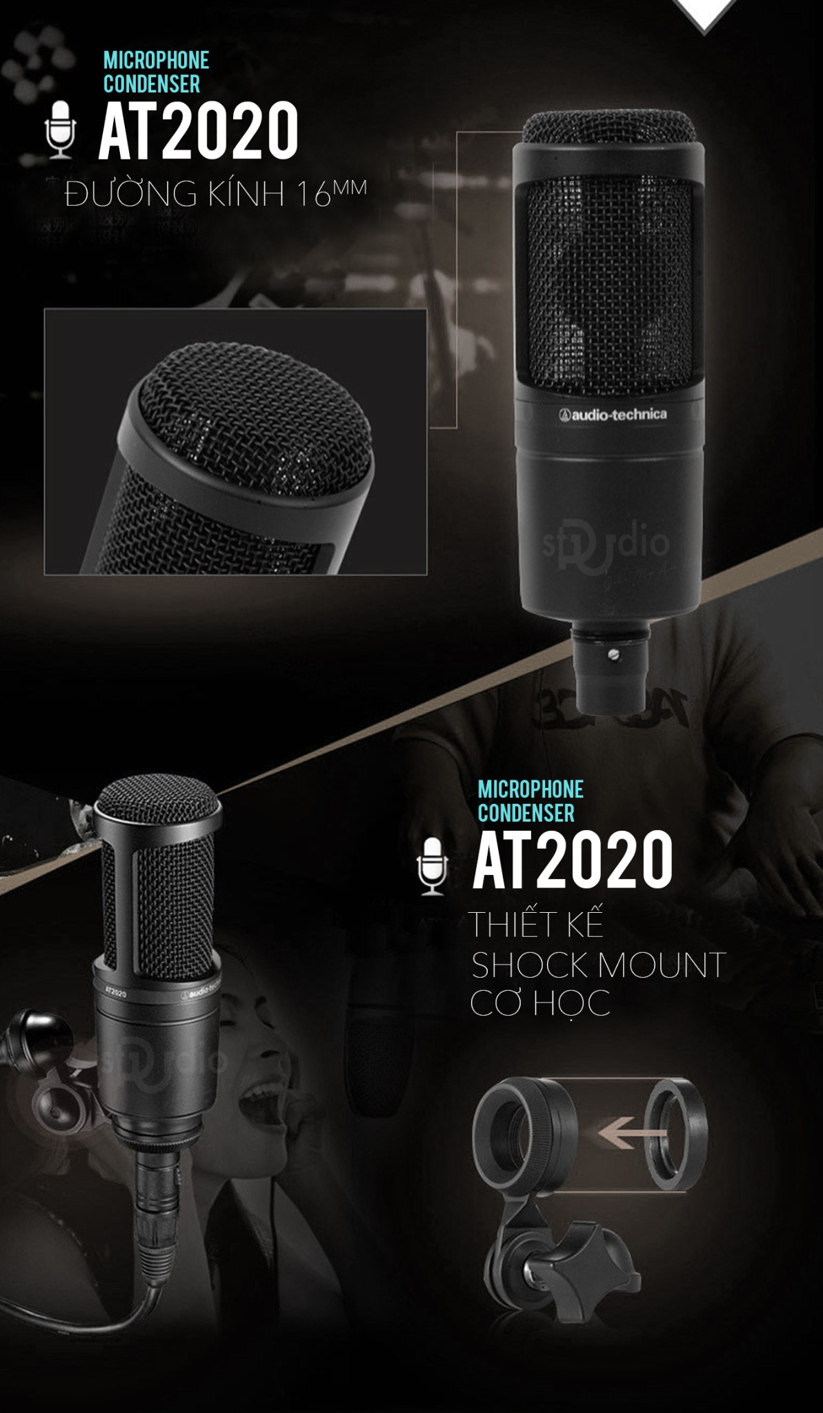 Microphone Audio Techina AT2020, Micro thu âm Condenser chuyên nghiệp