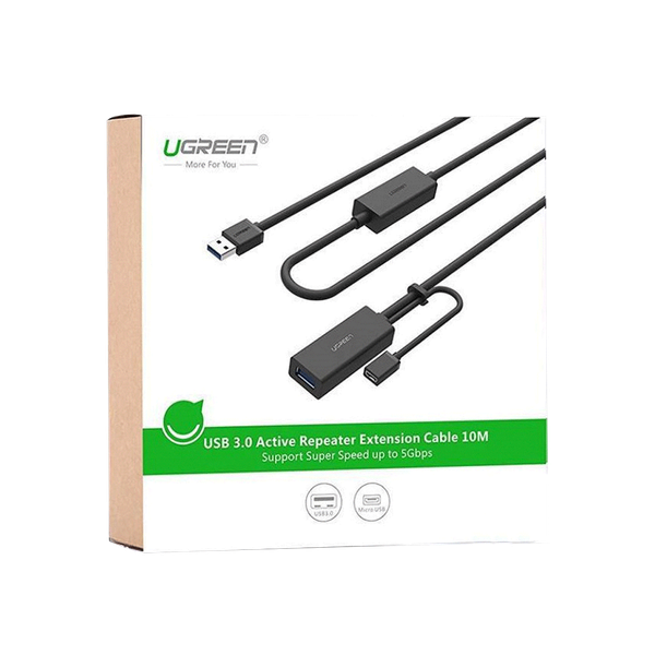 Cáp USB 3.0 nối dài 10m Ugreen 20827 chất lượng cao với hỗ trợ nguồn Micro USB