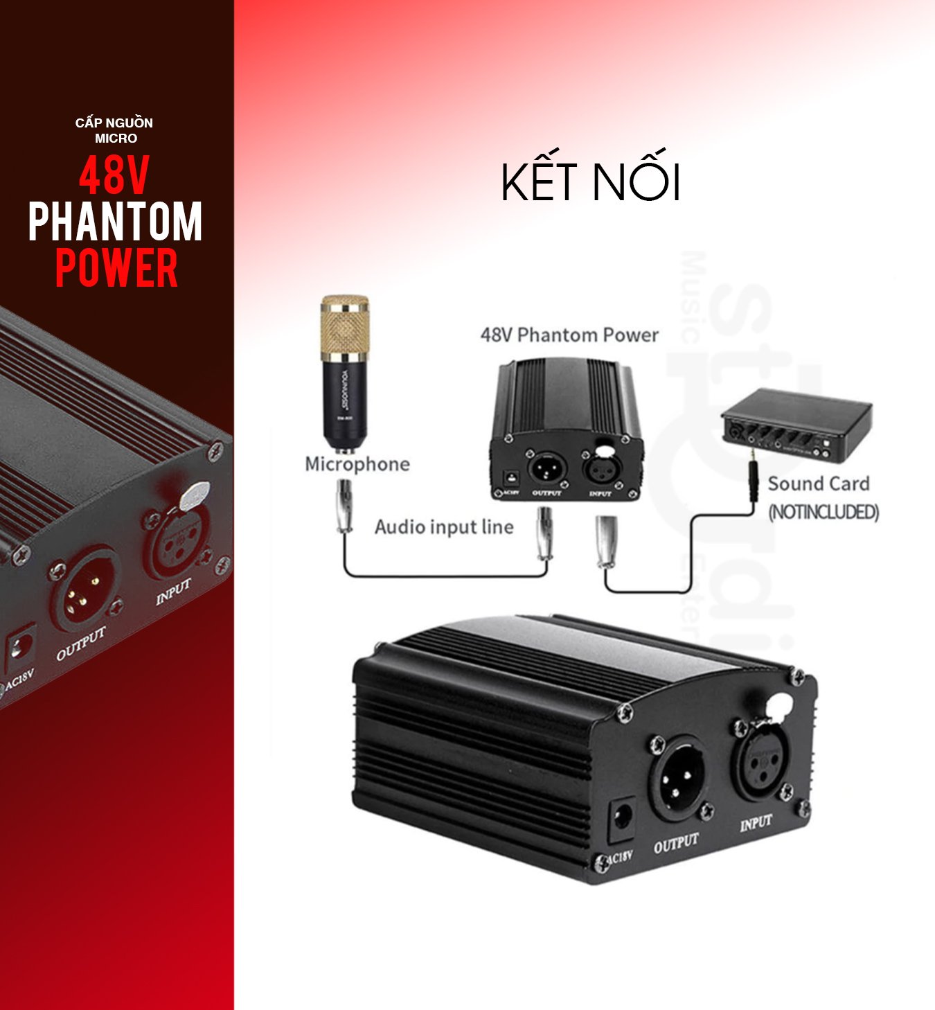 Nguồn phantom 48V - nguồn cung cấp điện cho micro thu âm Condenser