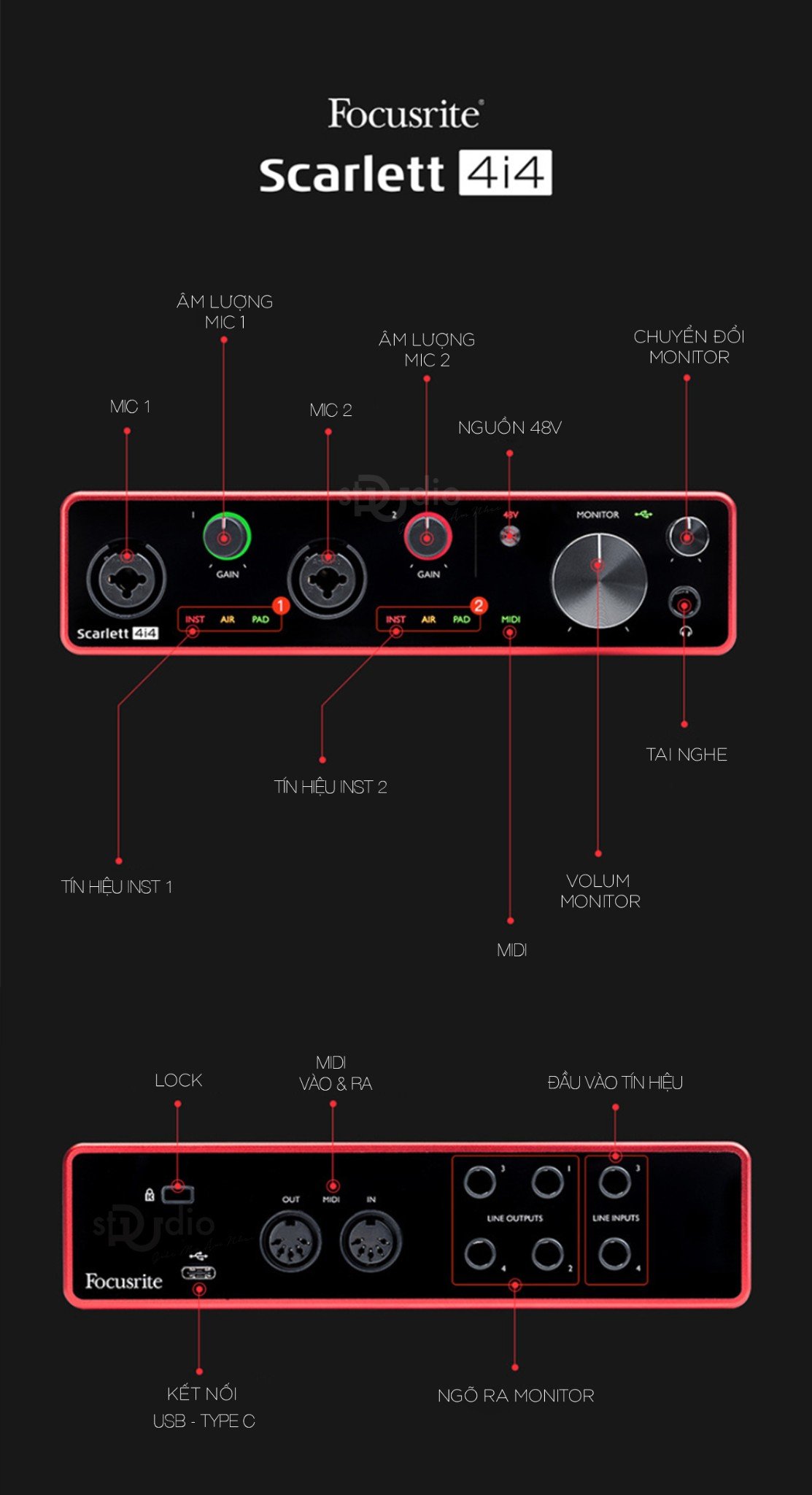 Soundcard Focusrite Scarlett 4i4 3rd (Gen) - Interface thu âm studio