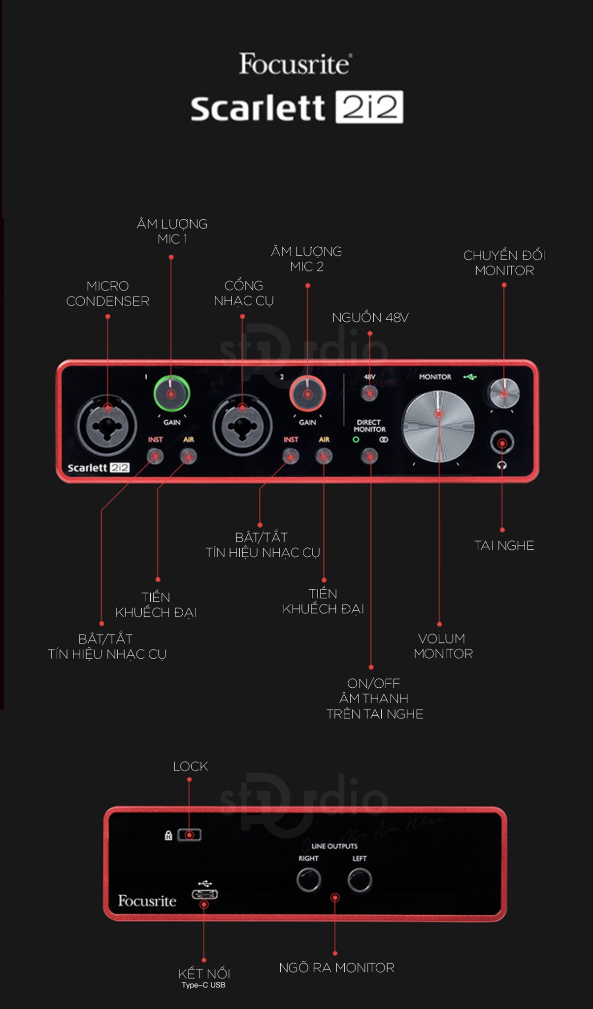 Combo nhà sản xuất Focusrite Scarlett 2i2 Studio Pack 3rd (Gen)