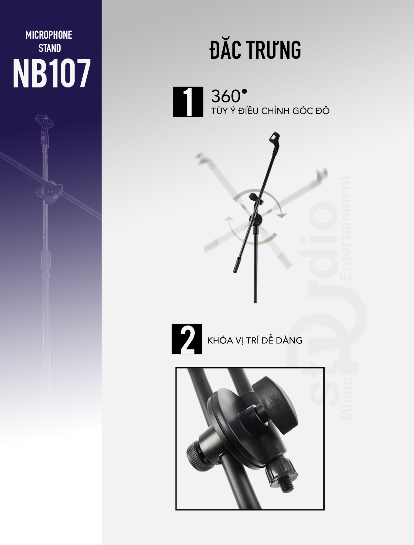 Chân Microphone đứng, Giá đỡ Mic thu âm NB 107 Boom Micro Stand