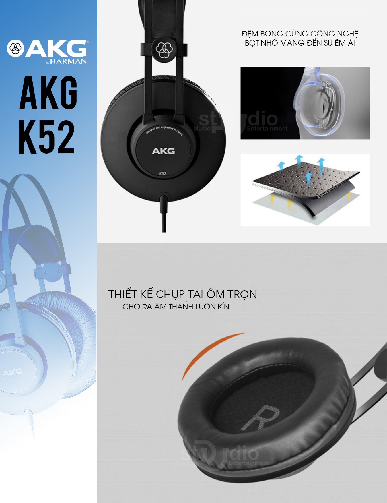 Tai nghe kiểm âm AKG K52, Headphone Studio