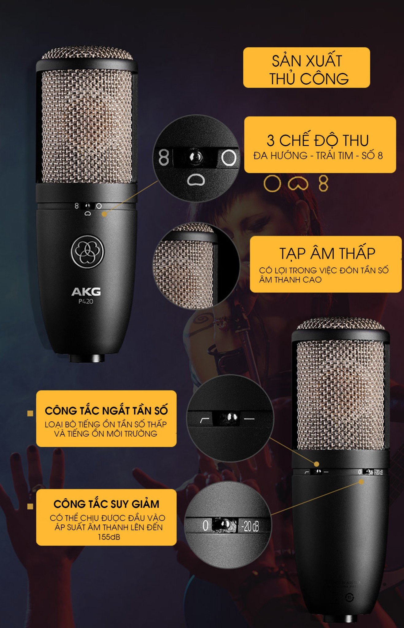 Micro thu âm cao cấp AKG P420, Microphone condenser studio
