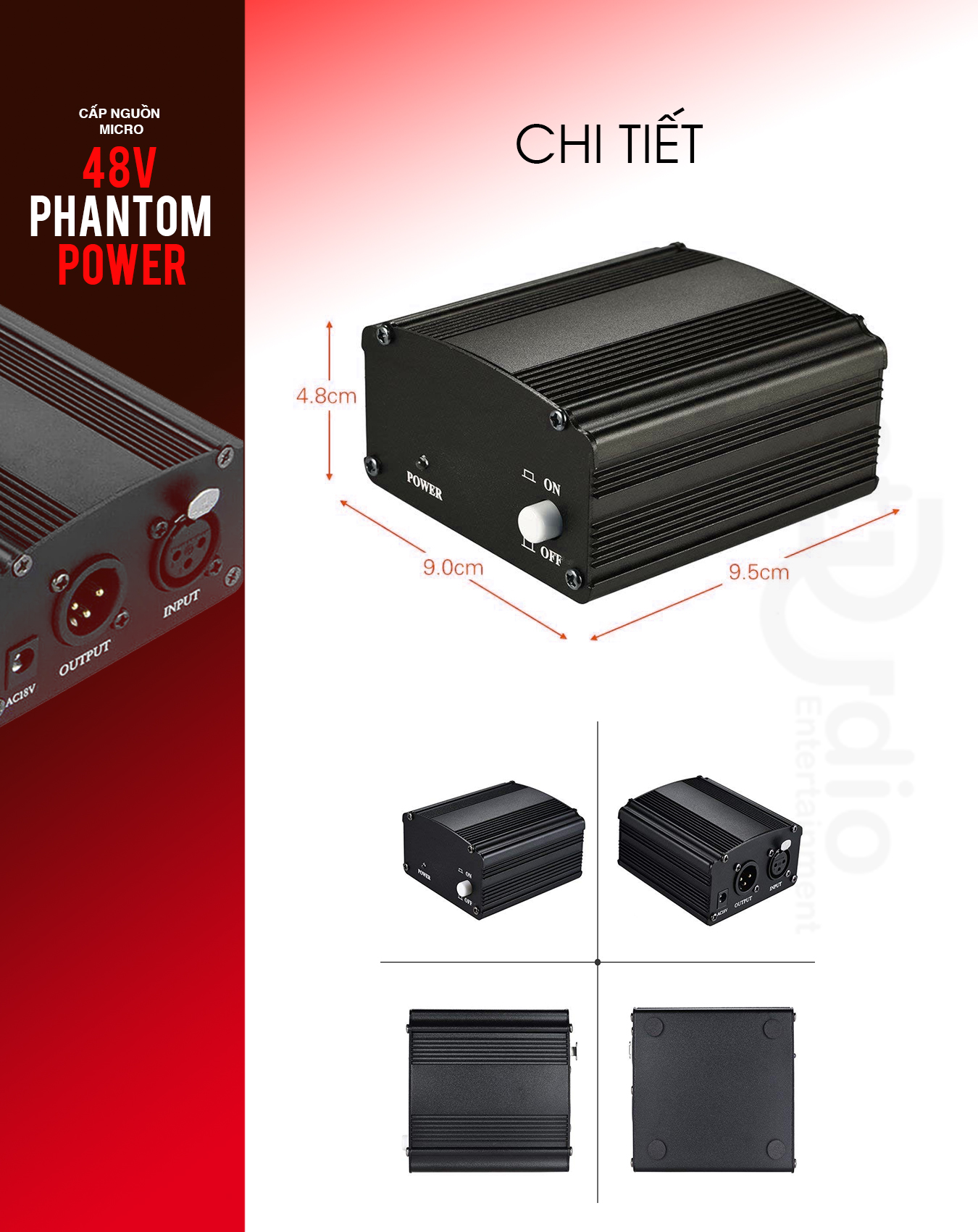 Nguồn phantom 48V - nguồn cung cấp điện cho micro thu âm Condenser