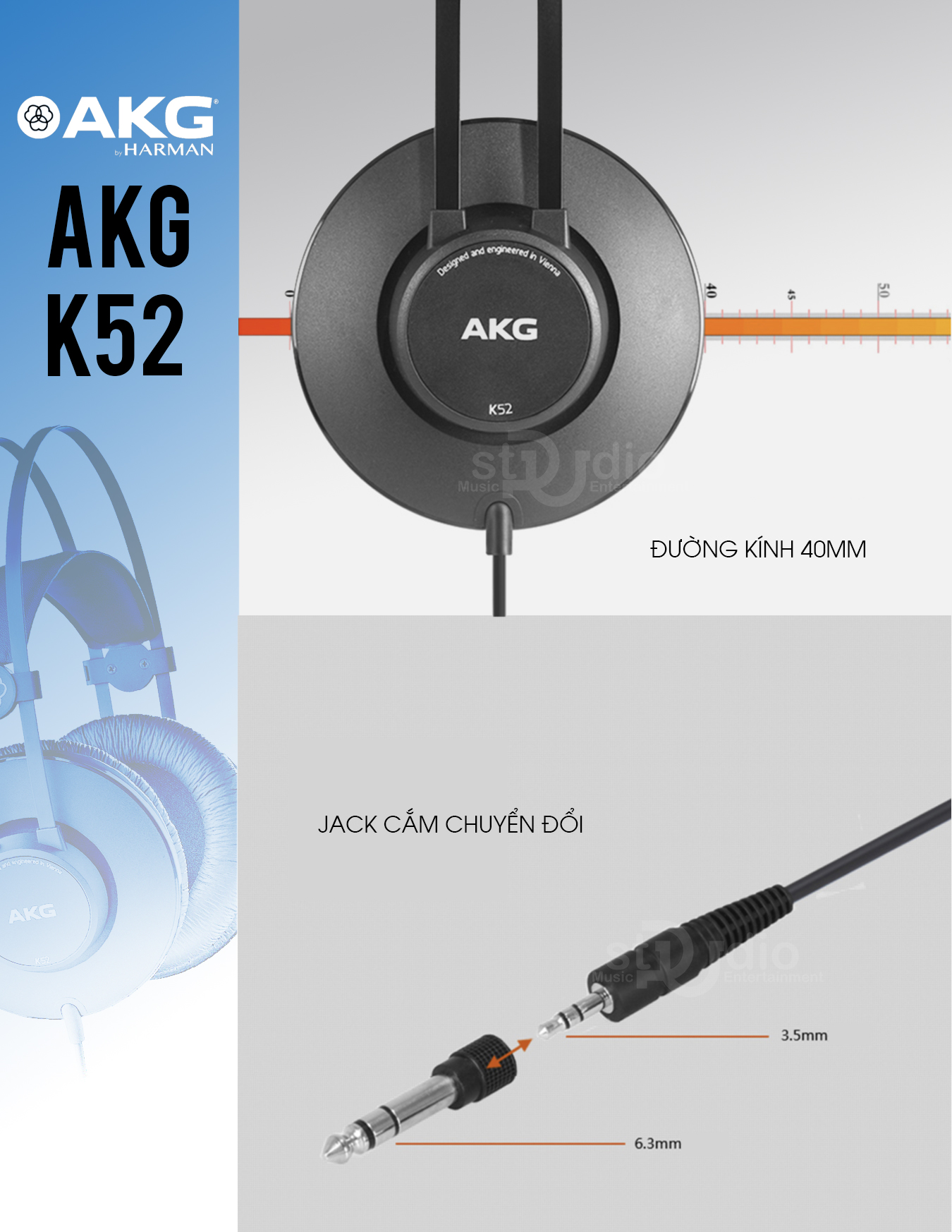 Tai nghe kiểm âm AKG K52, Headphone Studio