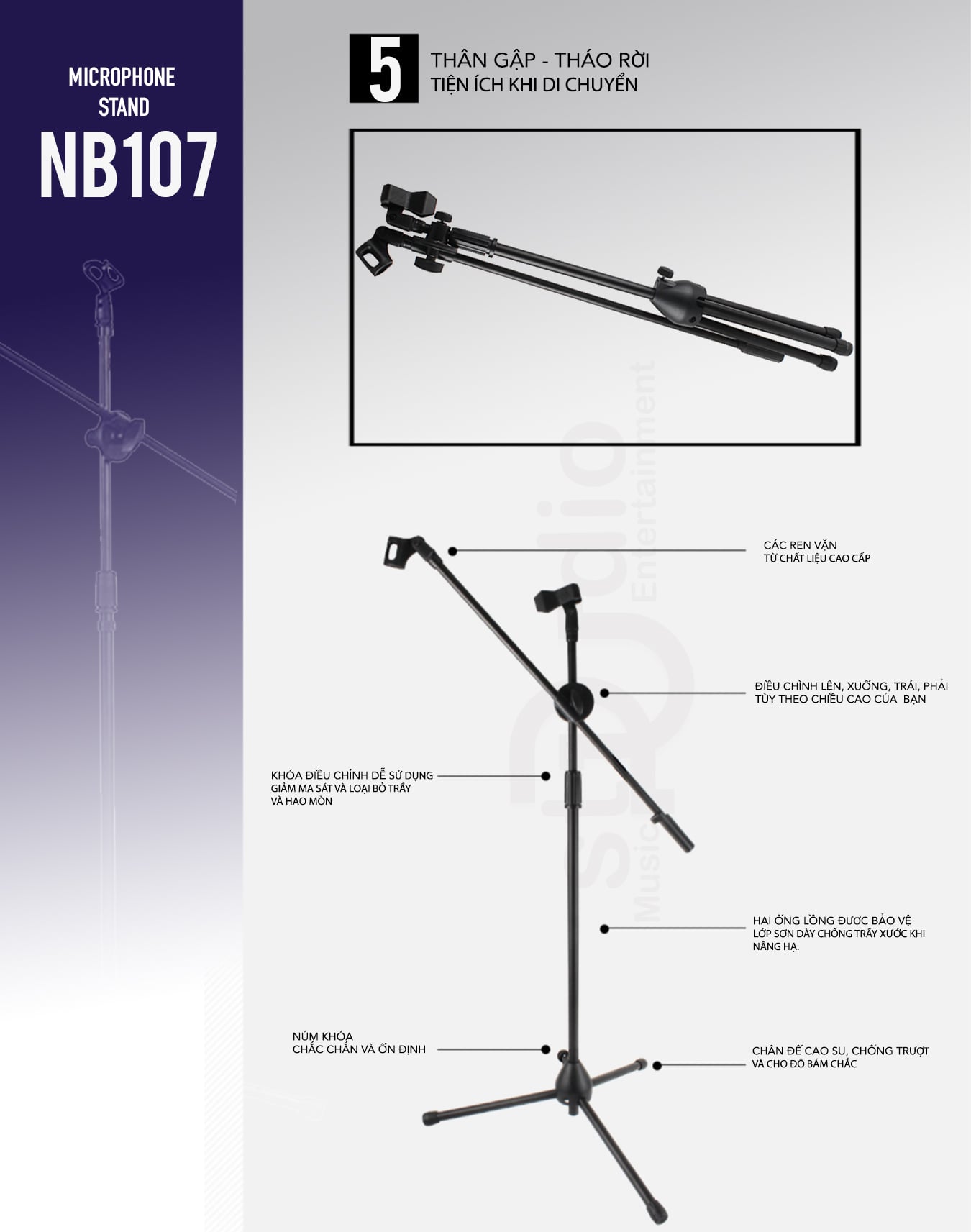 Chân Microphone đứng, Giá đỡ Mic thu âm NB 107 Boom Micro Stand
