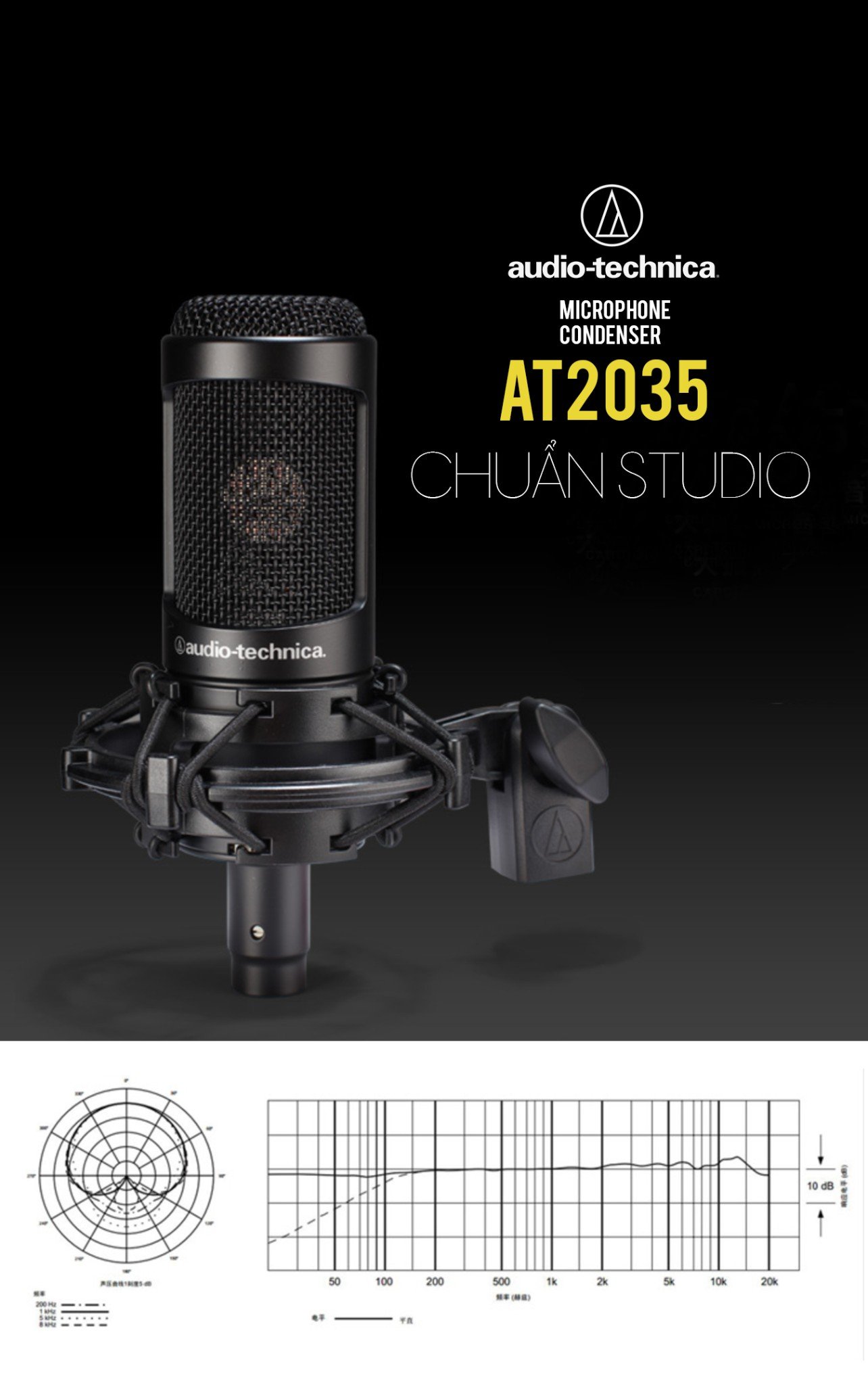 Microphone Audio Techina AT2035, Micro thu âm studio record