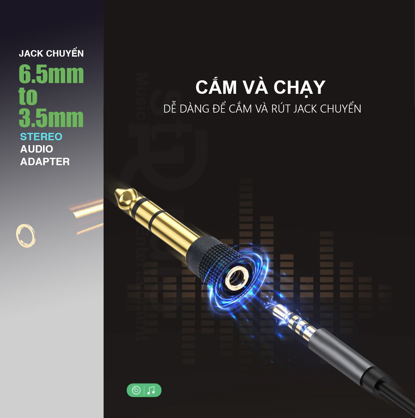 Jack chuyển 6ly ra Jack 3.5mm Stereo cao cấp, cắm được tất cả tai nghe