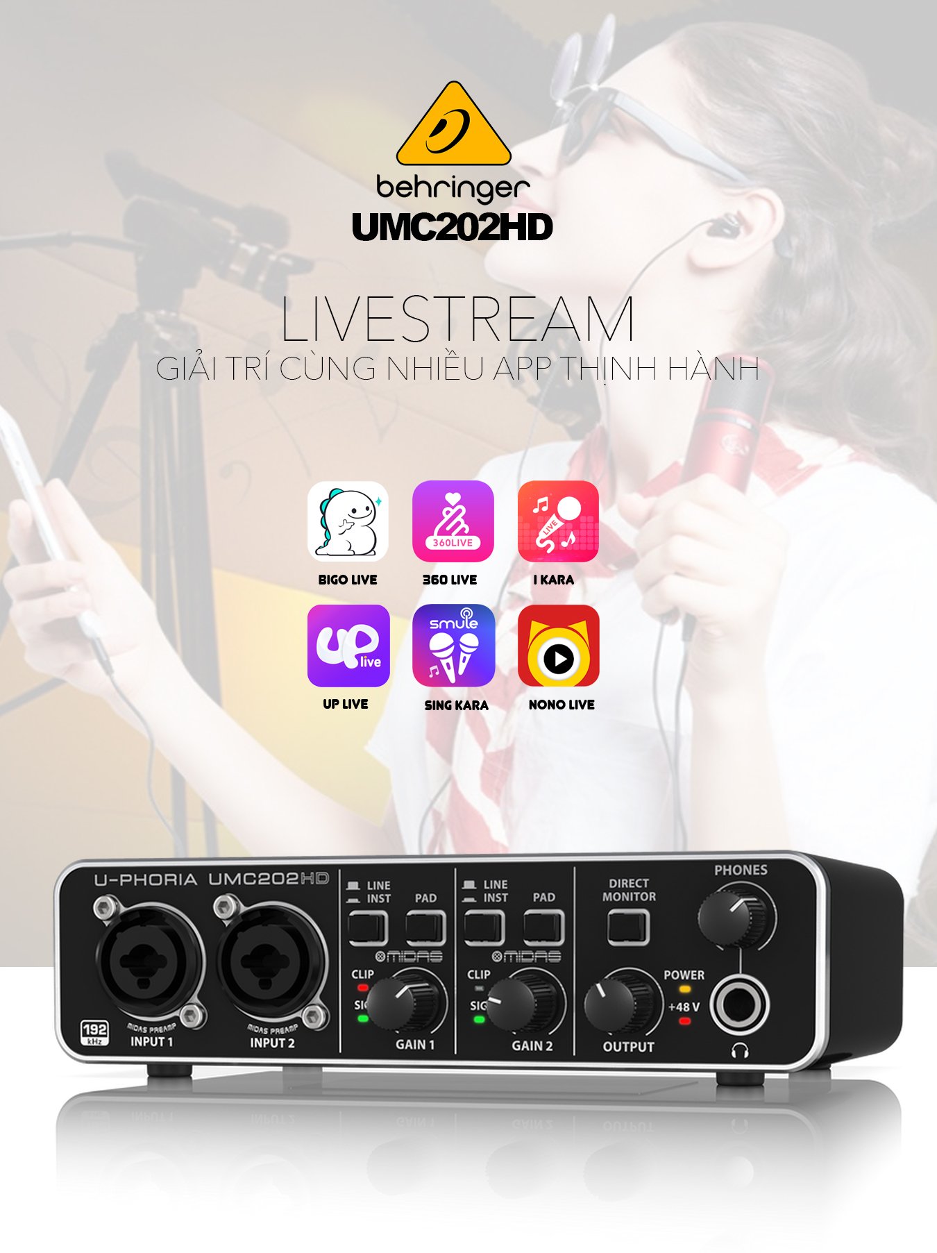 Behringer U-PHORIA UMC202HD, livestream cao cấp