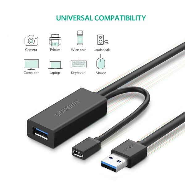 Cáp USB 3.0 nối dài 10m Ugreen 20827 chất lượng cao với hỗ trợ nguồn Micro USB