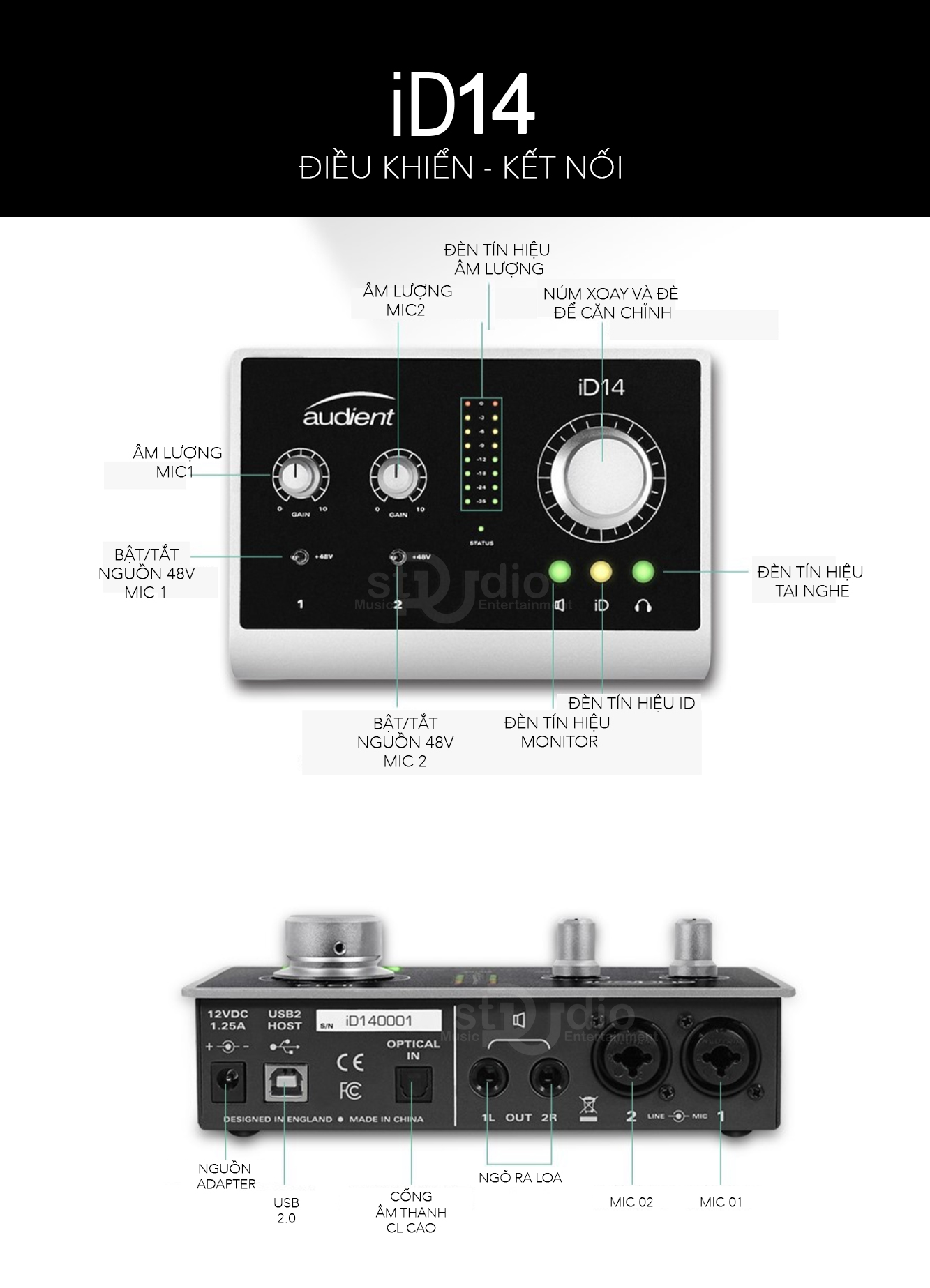 Soundcard thu âm cao cấp Audieacnt iD14, Interface studio