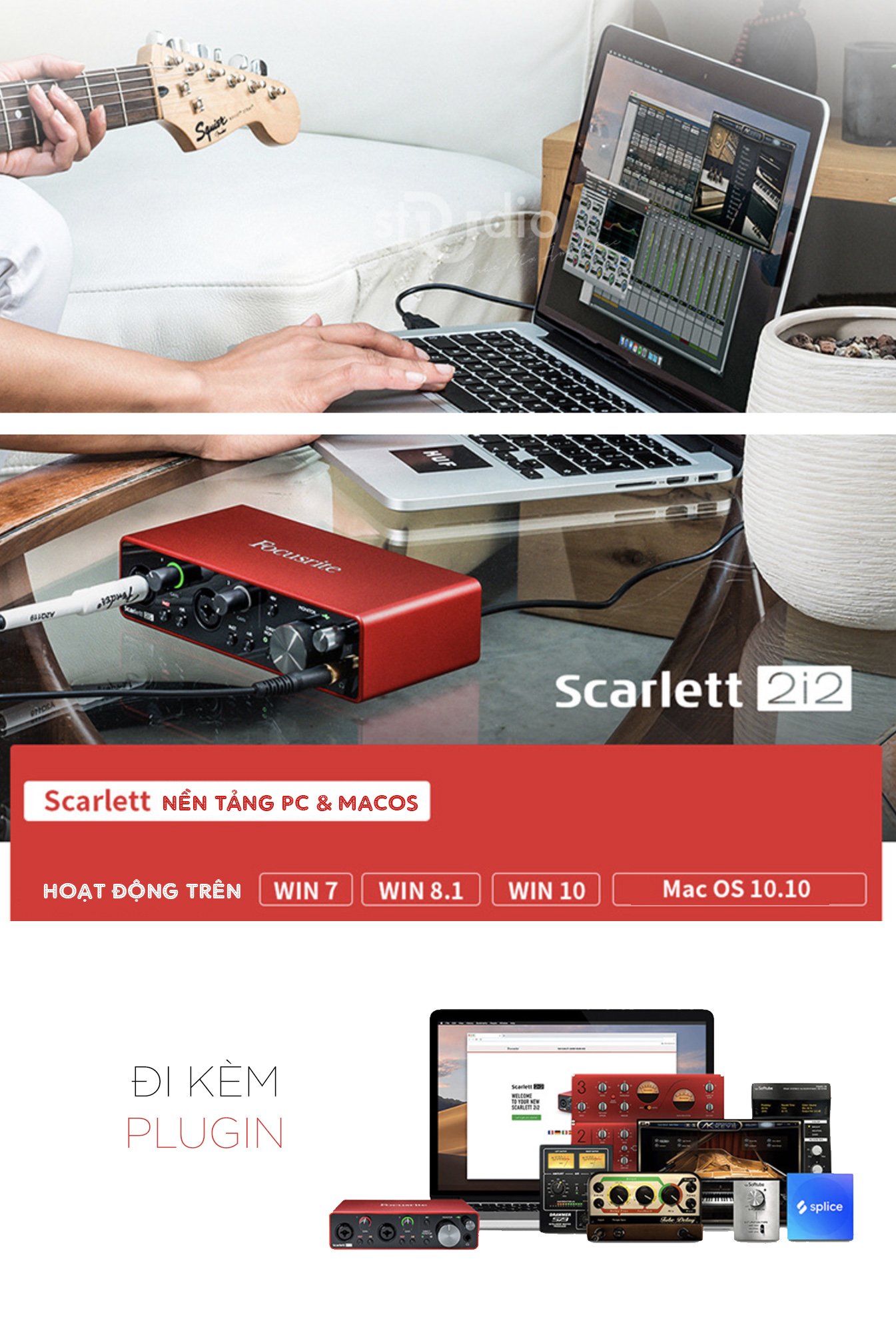 Soundcard Focusrite Scarlett 2i2 3rd (Gen) - Interface thu âm studio 2 Mic