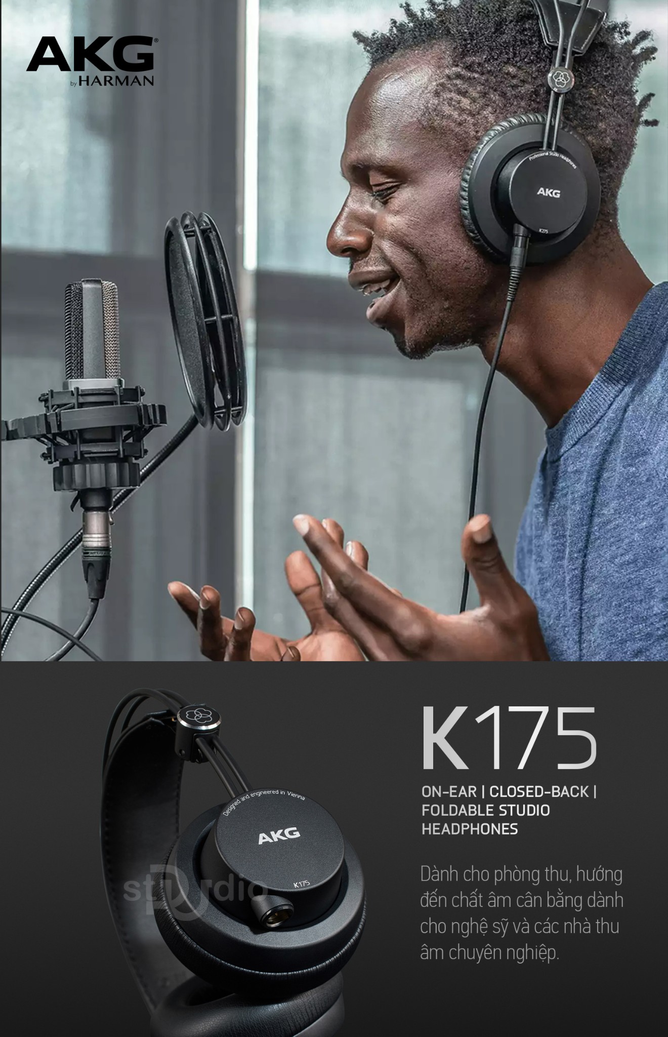 Tai nghe kiểm âm AKG K175, Headphone Studio