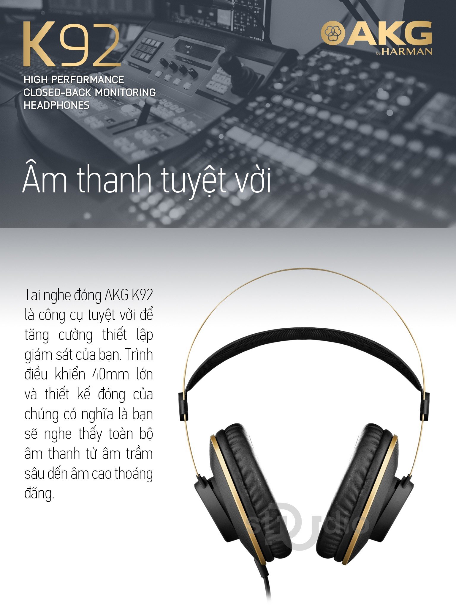 Tai nghe kiểm âm AKG K92, Headphone Studio
