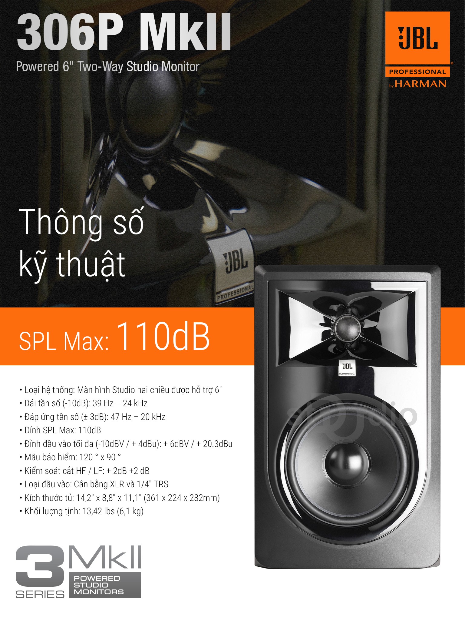 Loa kiểm âm JBL 306P MKII, Monitor Studio