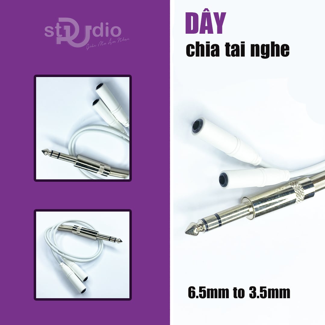 Dây chia tai nghe 6.5mm ra 2 Jack cắm 3.5mm - Thiết bị chia cổng tai nghe