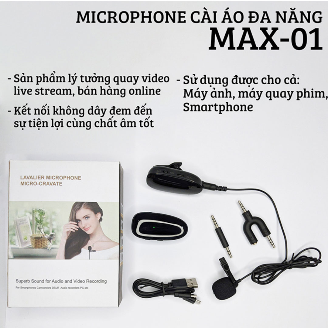 Micro thu âm cài áo MAX 01 - Micro không dây gài áo giá rẻ