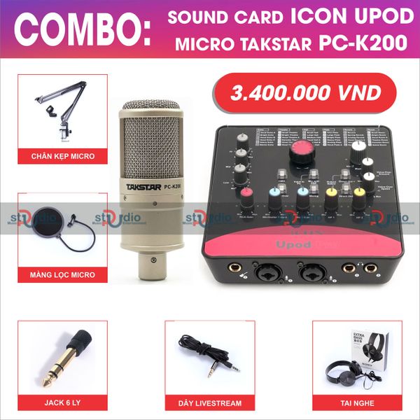 Bộ livestream Icon Upod Pro + Mic thu âm Takstar PC-K200