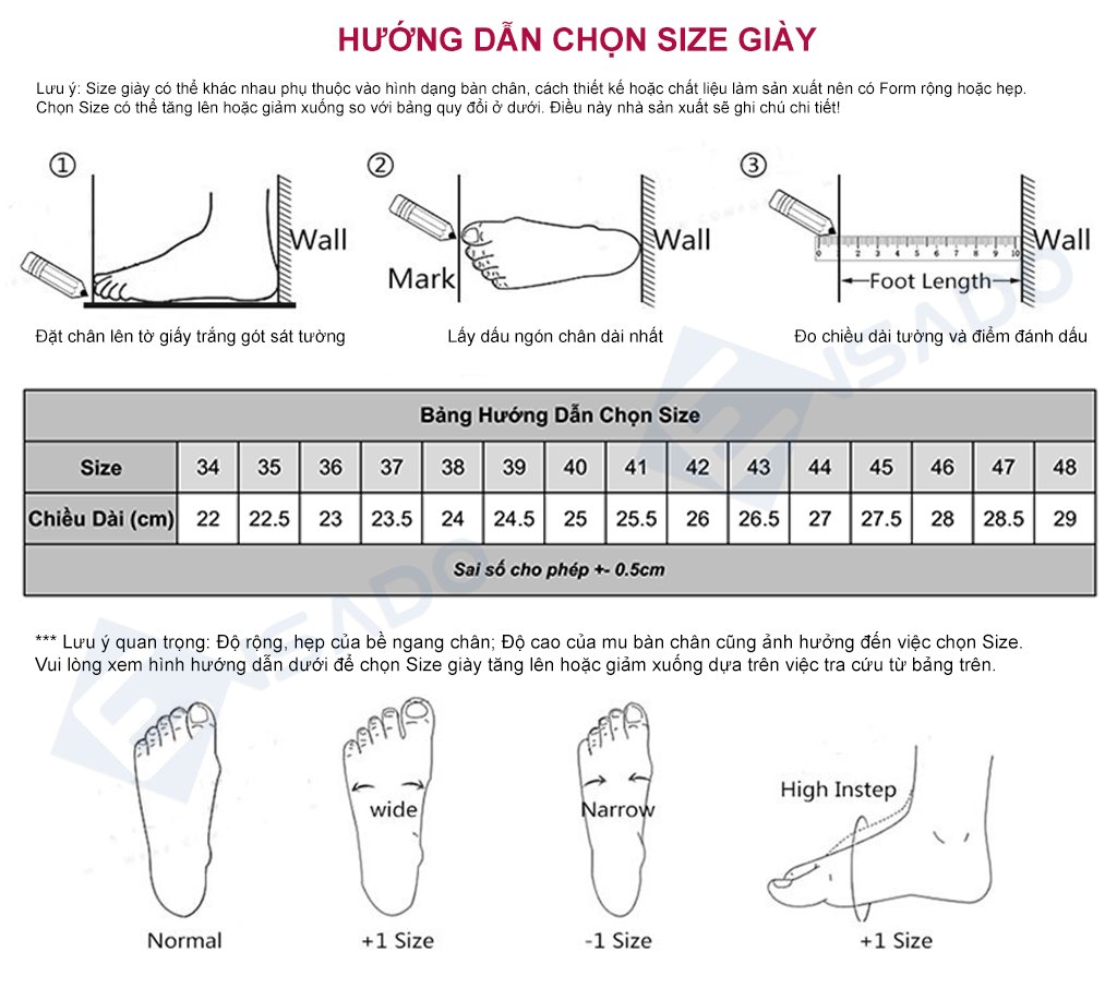 Bảng hướng dẫn chọn size Evelynv,Giày Bệt Nữ,Giày Lười Nữ