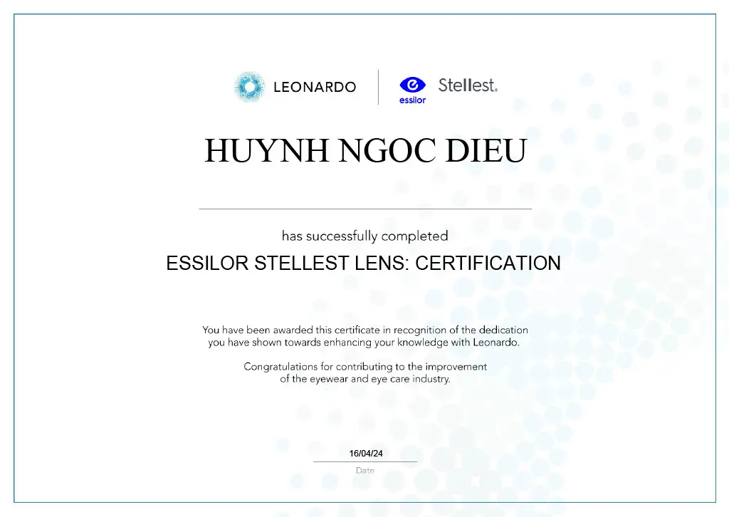 Essilor Stellest Certificate