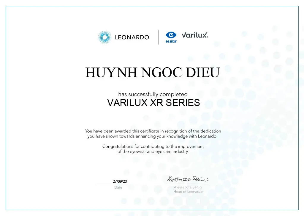 Varilux XR Certificate