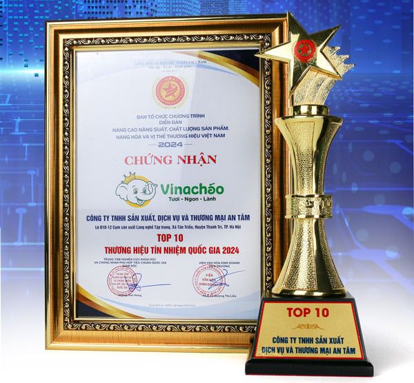 Vinachao đạt danh hiệu Top 10 Thương Hiệu Tín Nhiệm Quốc Gia 2024