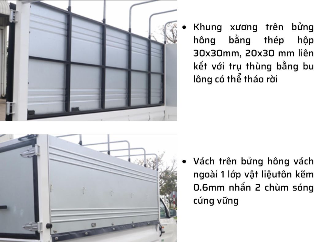 kết cấu thùng mui bạt thaco frontier tf230