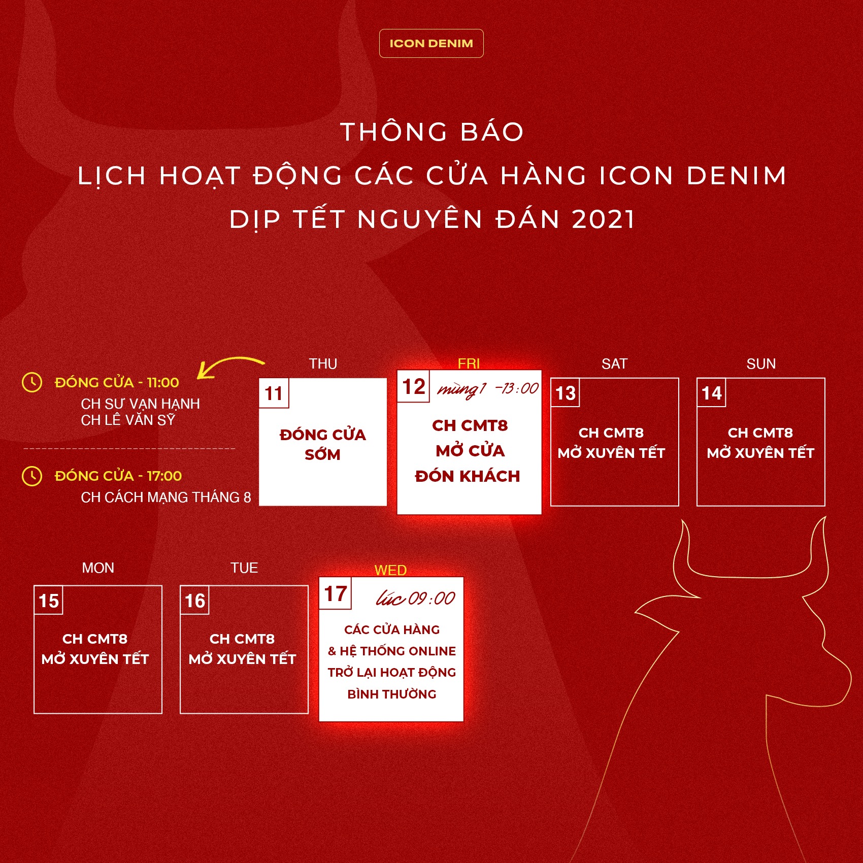 Lịch hoạt động Tết 2021 của ICON DENIM