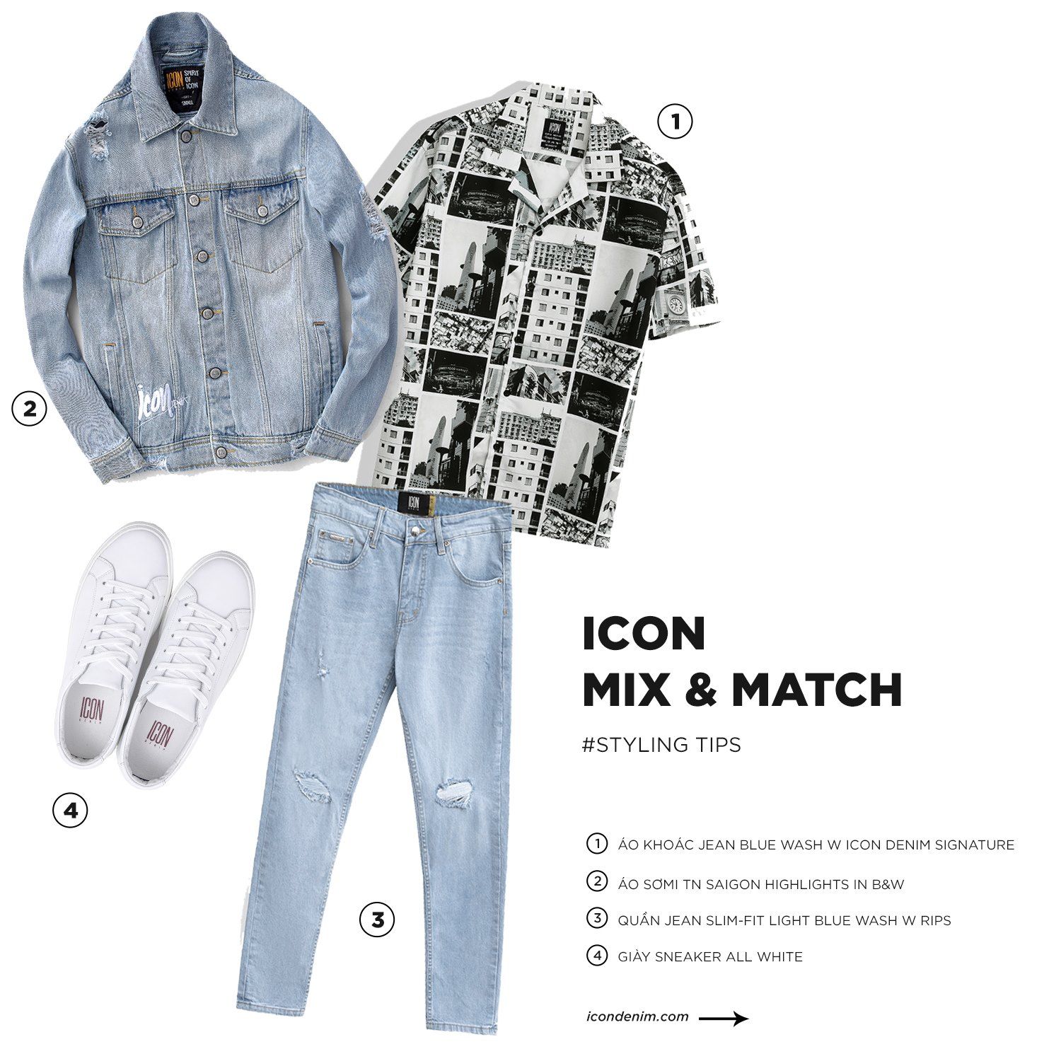 Mix Nhanh Áo Sơ Mi In Hình Sài Gòn Trắng Đen