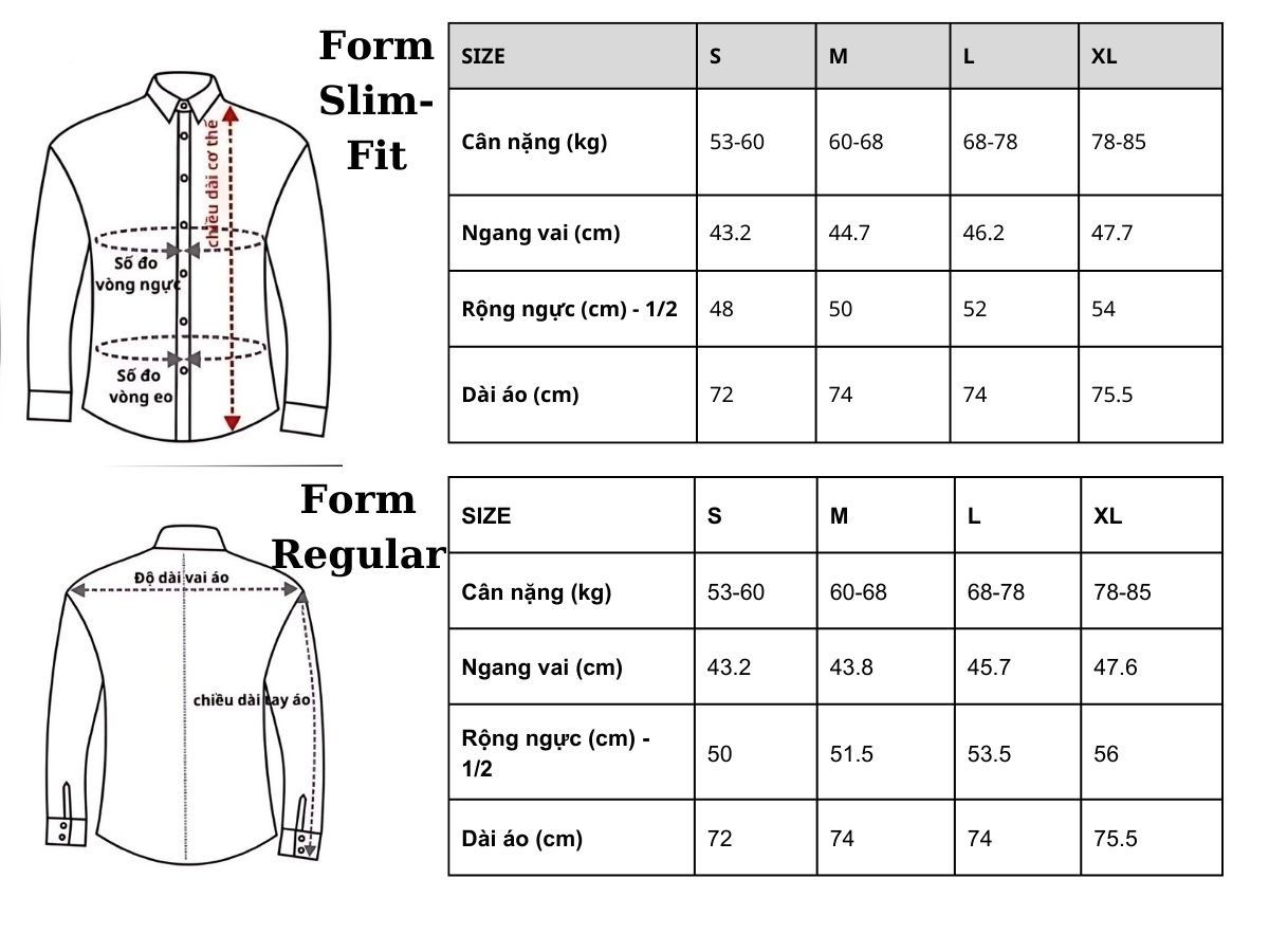 Bảng Size Áo Sơ Mi Nam Chuẩn Nhất Phù Hợp Nam Giới Việt