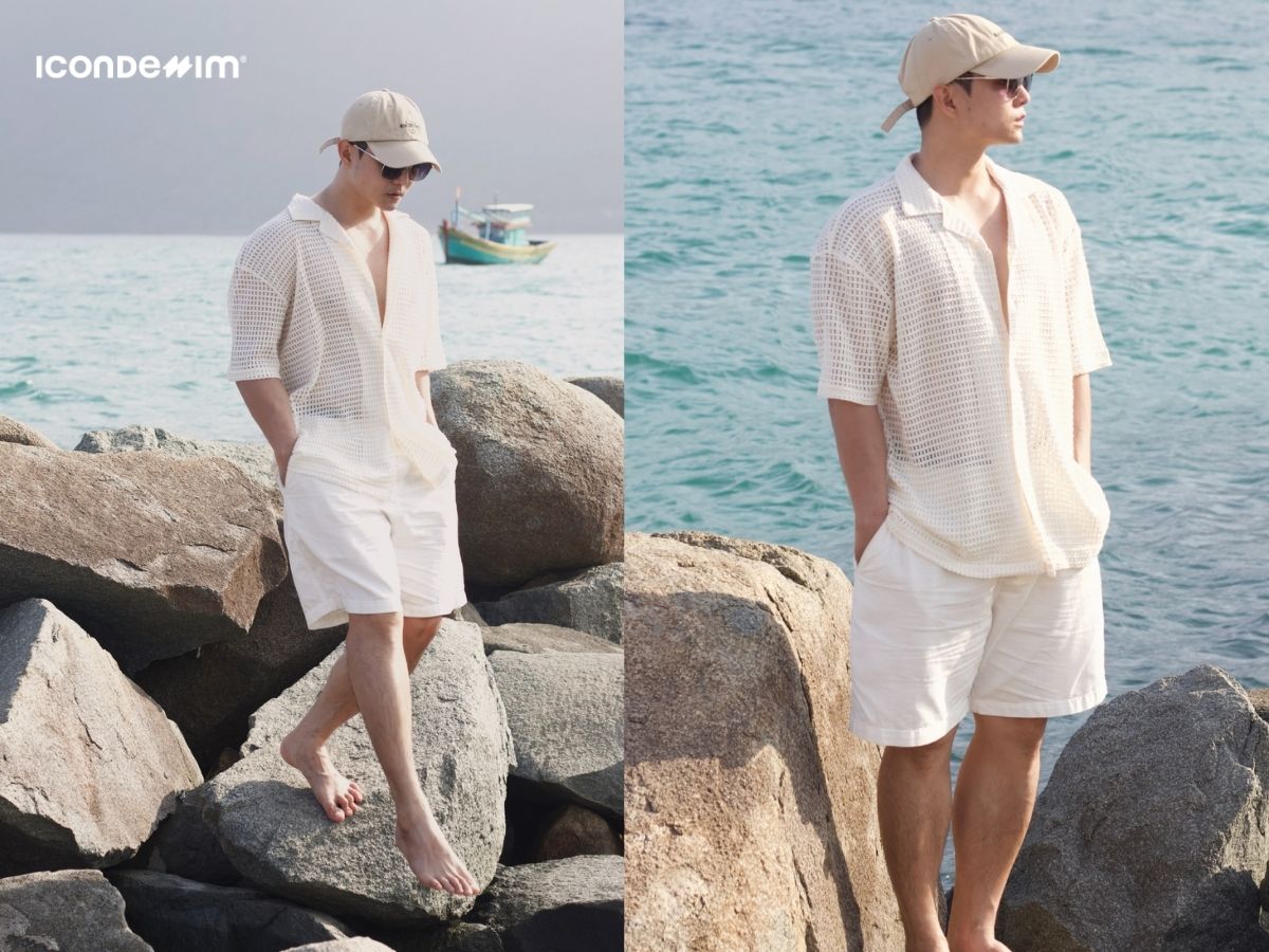 Phối áo sơ mi cuban và quần short đi biển