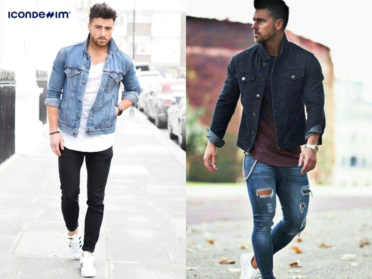 Kết hợp quần jeans áo thun và áo khoác denim