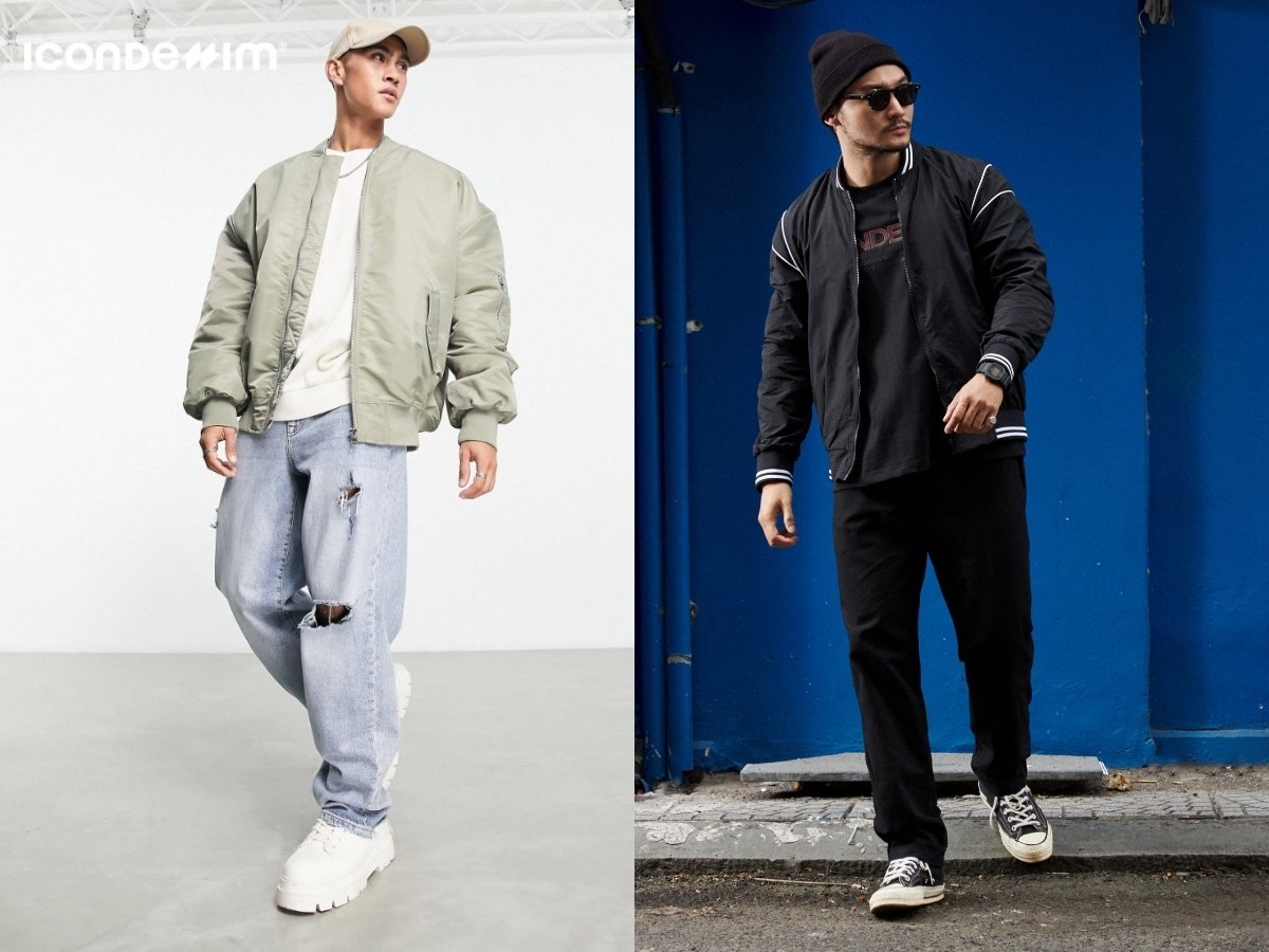 Áo khoác bomber và quần jeans phong cách street style