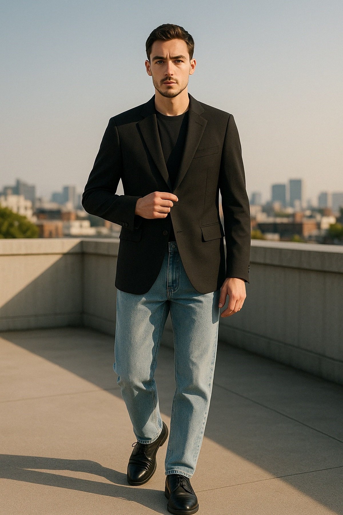 Áo blazer và quần jeans